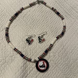 New NFL Houston Texans Beaded Necklace & Earring 3pcs Set Jewelry